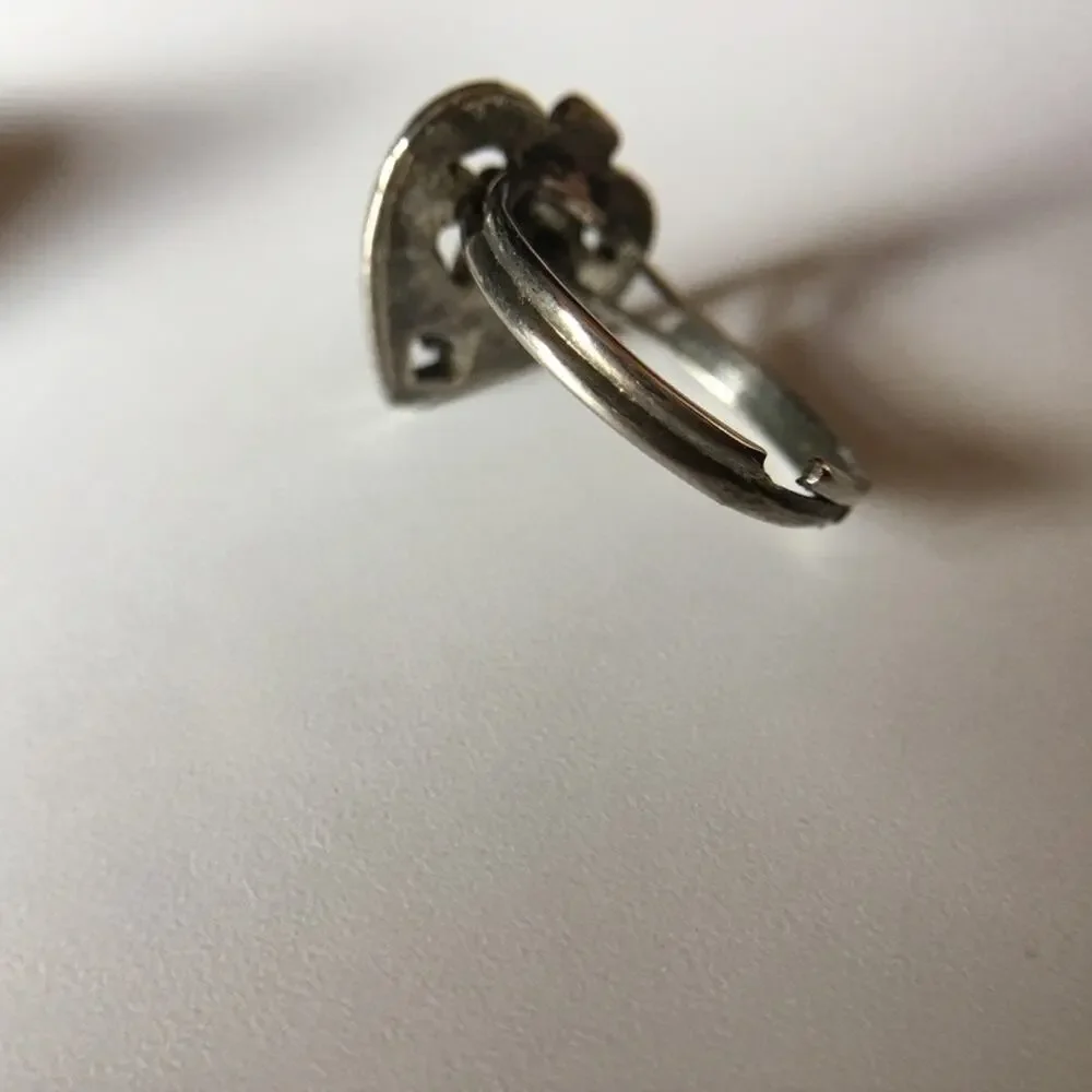 Scrollwork Heart silver tone ring, adjustable sizing